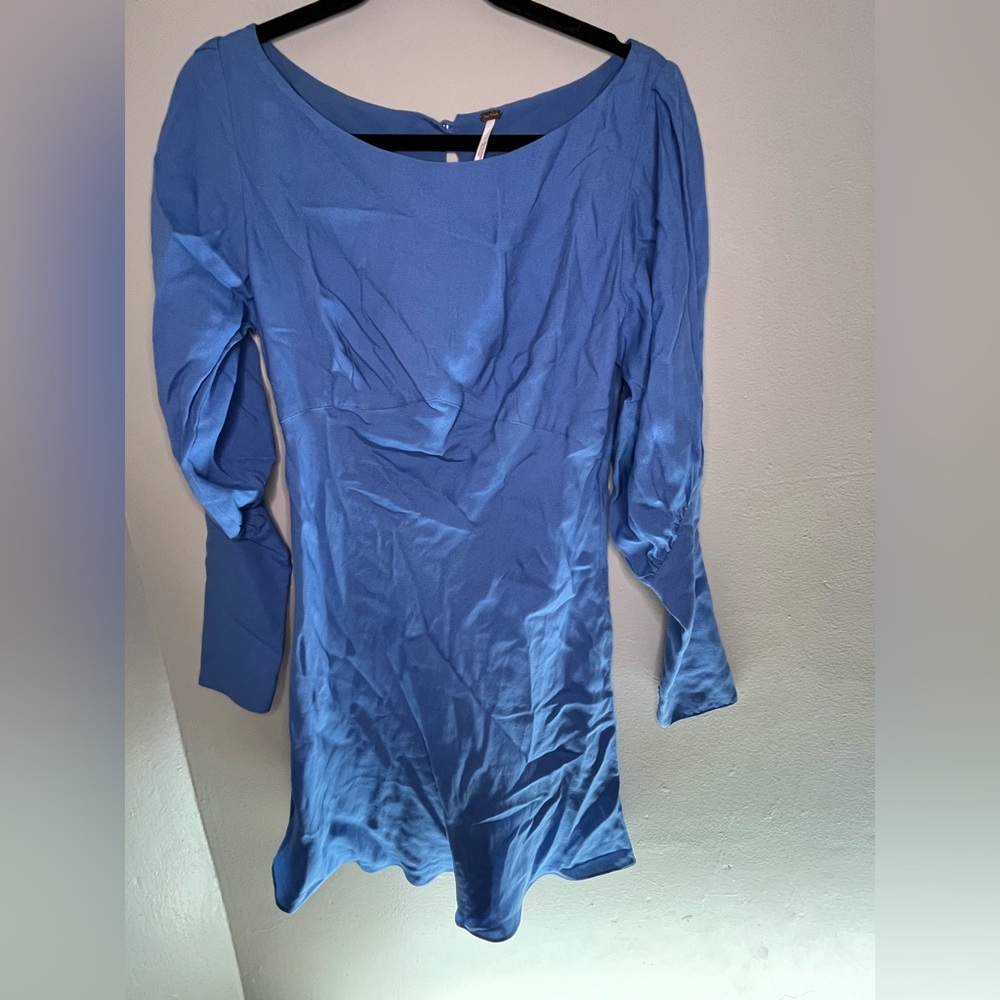 Free People Tradwife Peasant Bohochic Girl Bohemian Blue Dress Size 4